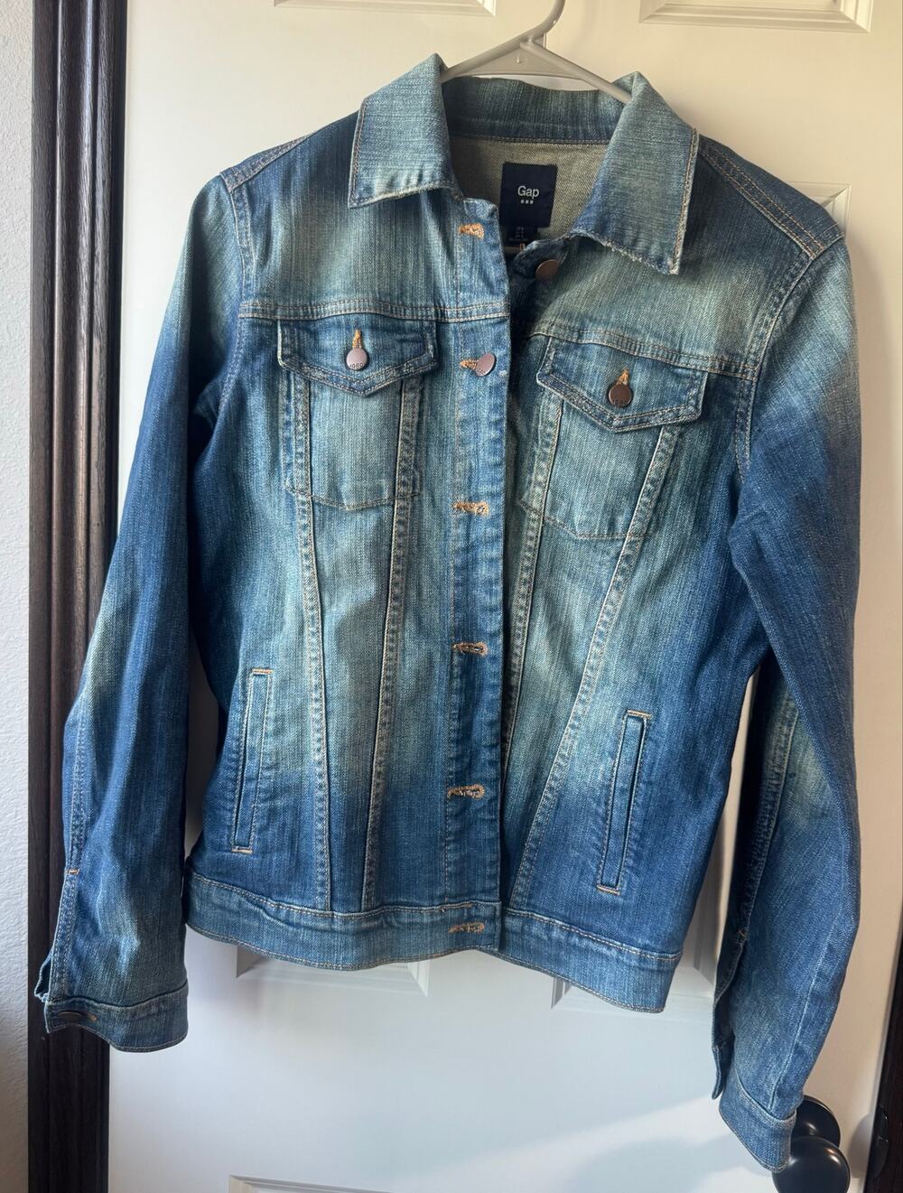 Gap 1969 Vintage Distressed Blue Denim Trucker Jacket Size Small